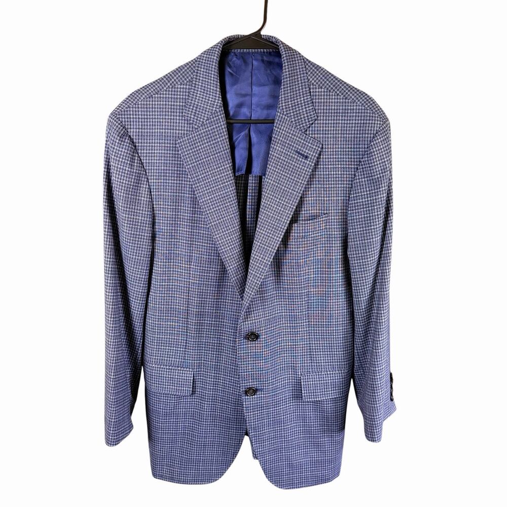 Canali Mens Kei 100% Wool Natural Comfort Gray Blue 39 R Check Career Italy Prep
